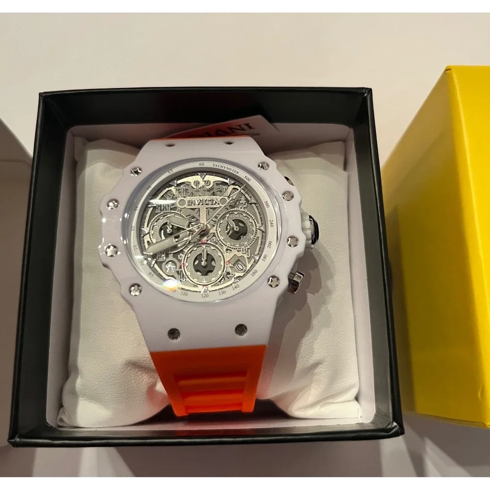 Invicta Racing Vaulthan 44 mm Orange Silicone Chronograph Black Dial Watch 69672
